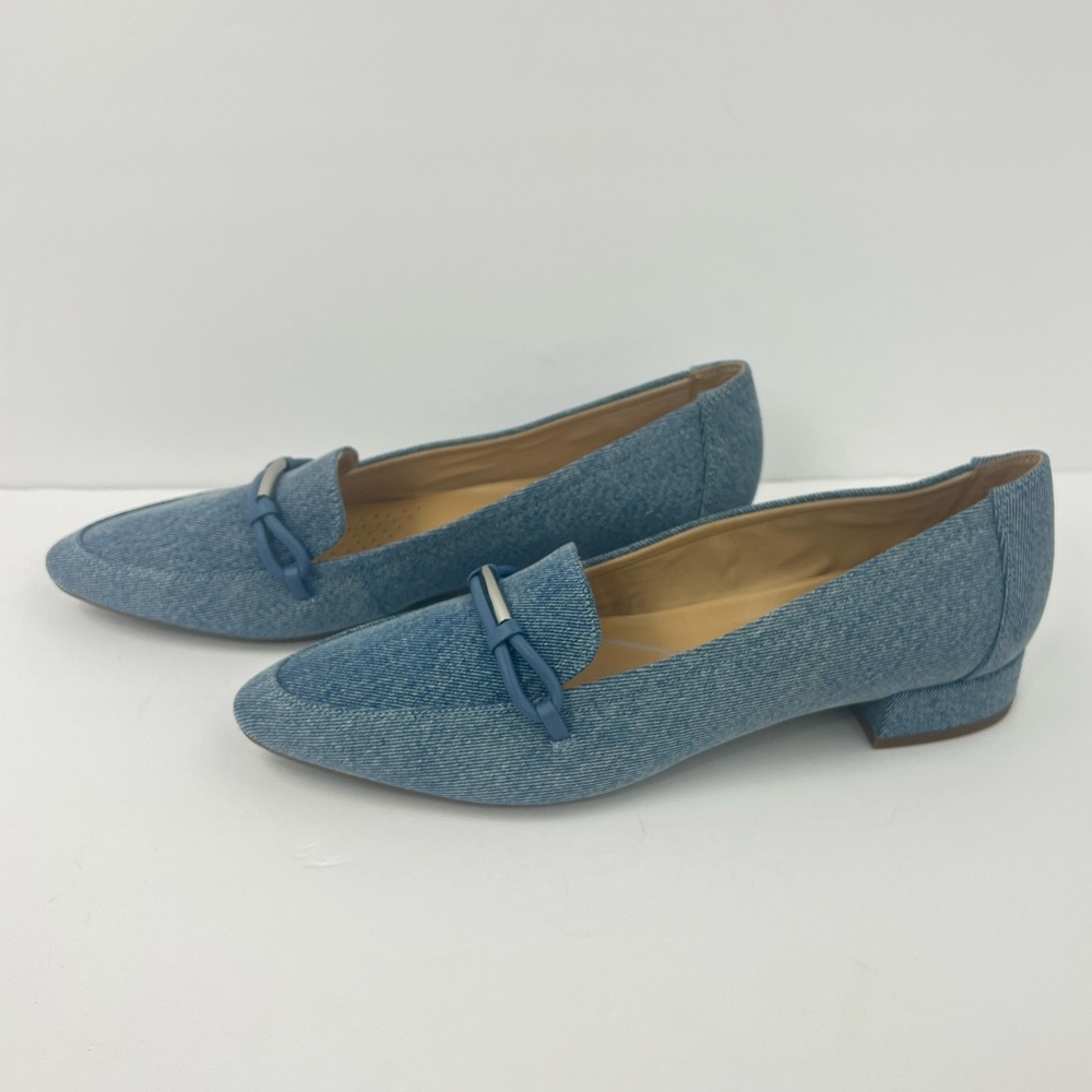 EASY SPIRIT CARLINA, LOAFER SLIP-ON, BLUE CANVAS, DRESSY POINTY TOES, SIZE 12 - Picture 5 of 14